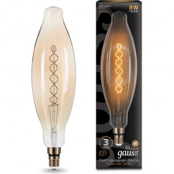 Лампа GAUSS FILAMENT BT120 8W 620lm 2400К Е27 golden flexible LED Лампа GAUSS FILAMENT BT120 8W 620lm 2400К Е27 golden flexible LED