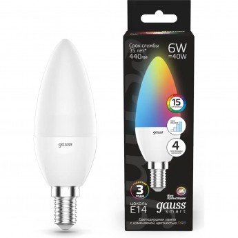 Лампа GAUSS Свеча 6W E14 RGBW+димирование LED 1/100