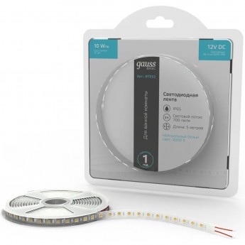 Лента GAUSS BASIC LED 5050/60 12V 10W/m 700lm/m 4000K 10mm IP65 5m Лента GAUSS BASIC LED 5050/60 12V 10W/m 700lm/m 4000K 10mm IP65 5m