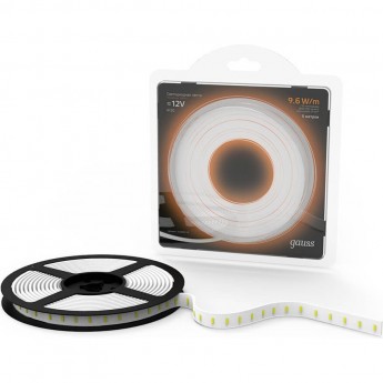 Лента GAUSS LED 2835/120-SMD 9.6W 12V DC теплый белый (блистер 5 м)