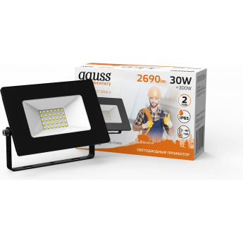 Прожектор светодиодный GAUSS ELEMENTARY G2 30W 2690lm IP65 3000К черный Прожектор светодиодный GAUSS ELEMENTARY G2 30W 2690lm IP65 3000К черный