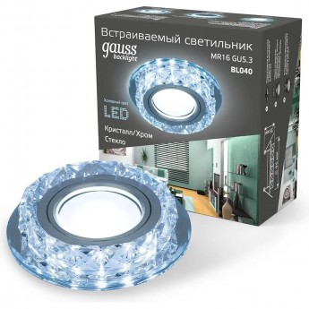 Светильник GAUSS BACKLIGHT BL040 круглый Кристалл/Хром, Gu5.3, LED 4100K Светильник GAUSS BACKLIGHT BL040 круглый Кристалл/Хром, Gu5.3, LED 4100K