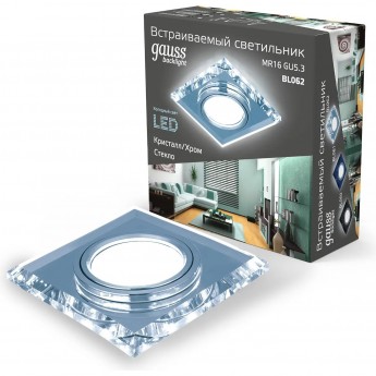 Светильник GAUSS BACKLIGHT BL062 квадратный, Кристалл/Хром, Gu5.3, LED 4100K Светильник GAUSS BACKLIGHT BL062 квадратный, Кристалл/Хром, Gu5.3, LED 4100K