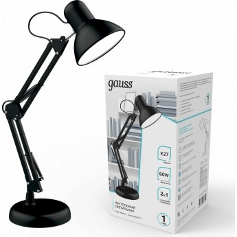 Светильник настольный GAUSS GTL002 220-240V E27 черный струбцина и основание 1/12 Светильник настольный GAUSS GTL002 220-240V E27 черный струбцина и основание 1/12