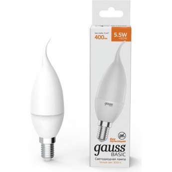 Светодиодная лампа GAUSS BASIC Свеча на ветру 5,5W 400LM 3000K E14 LED 1/10/50 Светодиодная лампа GAUSS BASIC Свеча на ветру 5,5W 400LM 3000K E14 LED 1/10/50