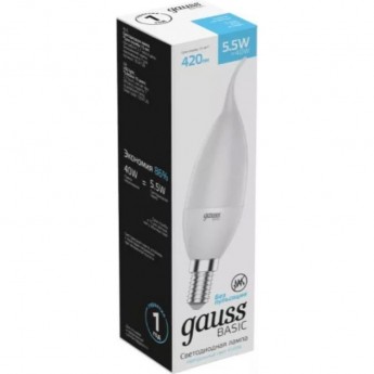 Светодиодная лампа GAUSS BASIC Свеча на ветру 5,5W 420LM 4100K E14 LED 1/10/50 Светодиодная лампа GAUSS BASIC Свеча на ветру 5,5W 420LM 4100K E14 LED 1/10/50