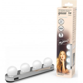 Светодиодный светильник GAUSS MAKEUP MK002 200lm 4xAA для зеркала1/12/48 Светодиодный светильник GAUSS MAKEUP MK002 200lm 4xAA для зеркала1/12/48